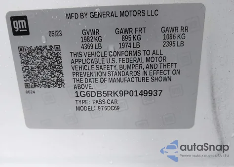 2023 Cadillac Ct4 Premium Luxury z USA, uszkodzony, nr VIN 1G6DB5RK9P0149937